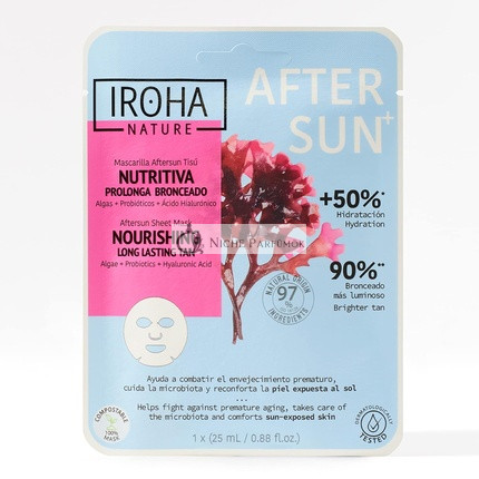 Iroha Nature Aftersun Face Mask with Algae, Probiotics, and Hyaluronic Acid - Nourishes and Prolongs Tan - Hydrated, Strengthened, and Brighter Skin - Anti-Aging Effect