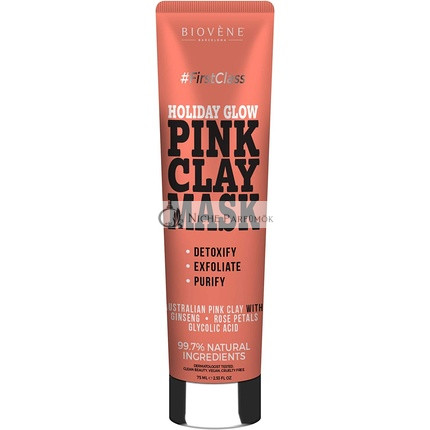 Biovène Holiday Glow Pink Clay Mask Australian Face Mask with Ginseng Rose Petals and Glycolic Acid 75ml