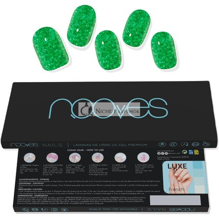NOOVES NAILS Premium Precured Gel Nail Foils Jade Glitter Green Semi-Hardened Gel Nail Strips Semi-Permanent Gel Stickers
