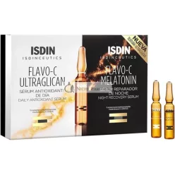   ISDIN Isdinceutics Day and Night Pack Flavo-C Ultraglican and Flavo-C Melatonin Daily Antioxidant Serum and Night Recovery Serum