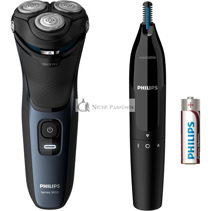 Philips S3134/57 Rechargeable Black Shaver with Nose and Ear Hair Trimmer