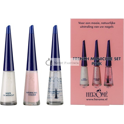 Herome French Manicure Set Pink 3-Step French Manicure Set Nail Polish Whitener and Top Coat for a Natural French Manicure 3x10ml