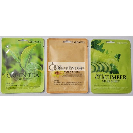 Korean Skincare Sheet Masks Baroness Set of 3 Green Tea, Bee Venom, Cucumber