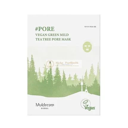 Muldream Vegan Green Mild Tea Tree Pore Mask - Soothing and Moisturizing Facial Mask for Blackheads and Clogged Pores