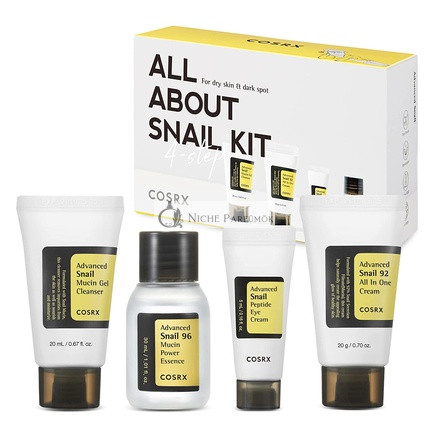COSRX All About Snail Korean Skincare TSA Approved Travel Size Gift Set Cleanser Essence Cream Eye Cream Snail Mucin for Repairing Recovering Rejuvenating