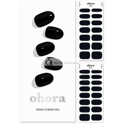 ohora Semi Cured Gel Nail Strips N Onyx - Salon-Quality Long Lasting Easy to Apply and Remove - Includes 2 Prep Pads Nail File and Wooden Stick Black
