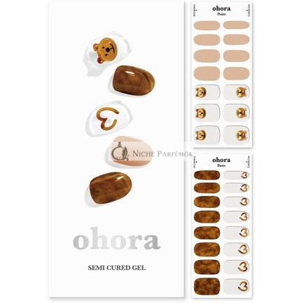 ohora Semi Cured Gel Nail Strips N Caramel Bear - Salon-Quality Long Lasting Easy to Apply and Remove - Includes 2 Prep Pads Nail File and Wooden Stick Jewel Gemstone