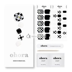   ohora Semi Cured Gel Pedicure Strips Checkmate - Salon-Quality Long Lasting Easy to Apply & Remove - Includes 2 Prep Pads Pedi File & Wooden Stick - Checkered