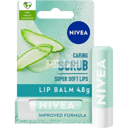 NIVEA 2in1 Aloe Vera Lip Scrub 4.8g Caring Lip Balm with Aloe Vera and Vitamin E Gently Exfoliates for Super Soft Lips Intensive Lip Care